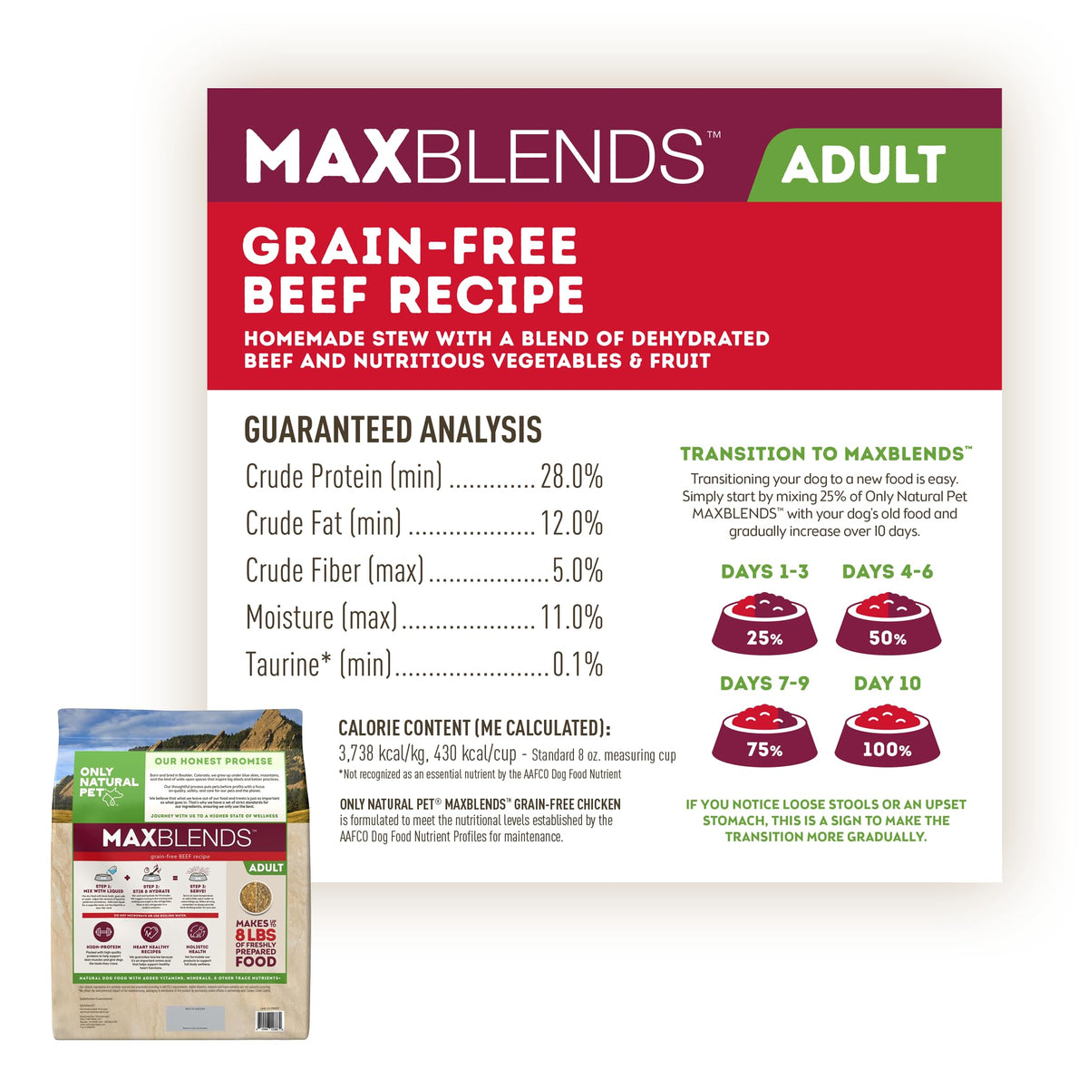 Grain Free Dehydrated Beef Recipe Dog Food 2 lb Bag A247467