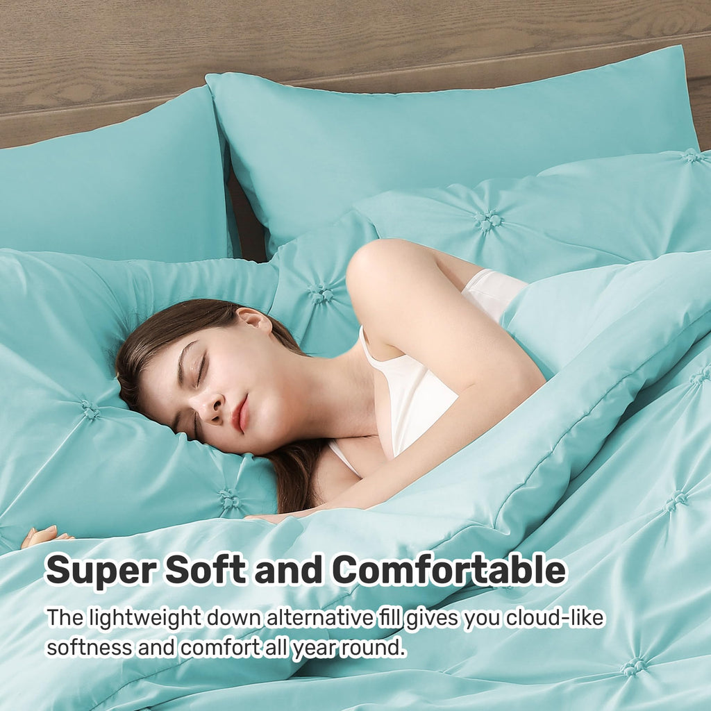 King Size Aqua Blue Pintuck Comforter Set D669268