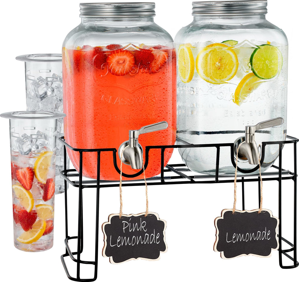 Glass Drink Dispenser with Stand, 1 Gallon, 2-Pack G433