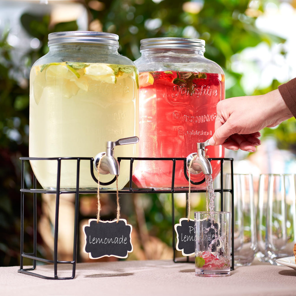 Glass Drink Dispenser with Stand, 1 Gallon, 2-Pack G433