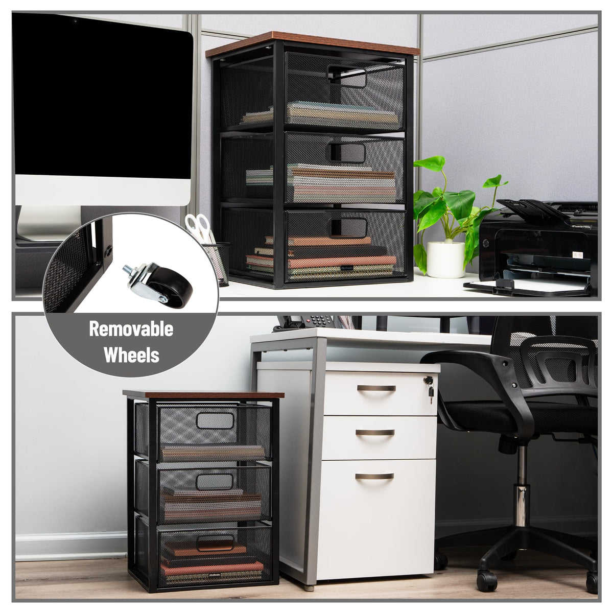 3 Drawer Rolling Storage Organizer with Wood Top S414871