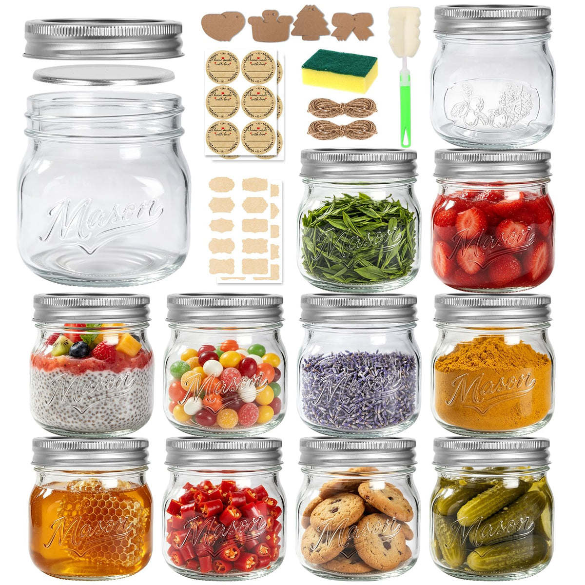 16 oz 12 Pack Wide Mouth Mason Jars with Lids Y90031