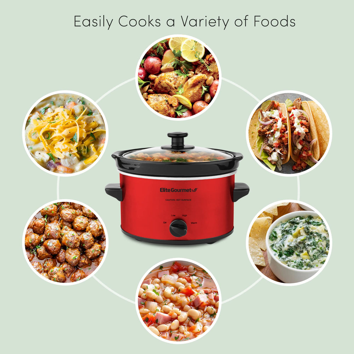 Electric Oval Slow Cooker, 2 Qt, Metallic Red S56185