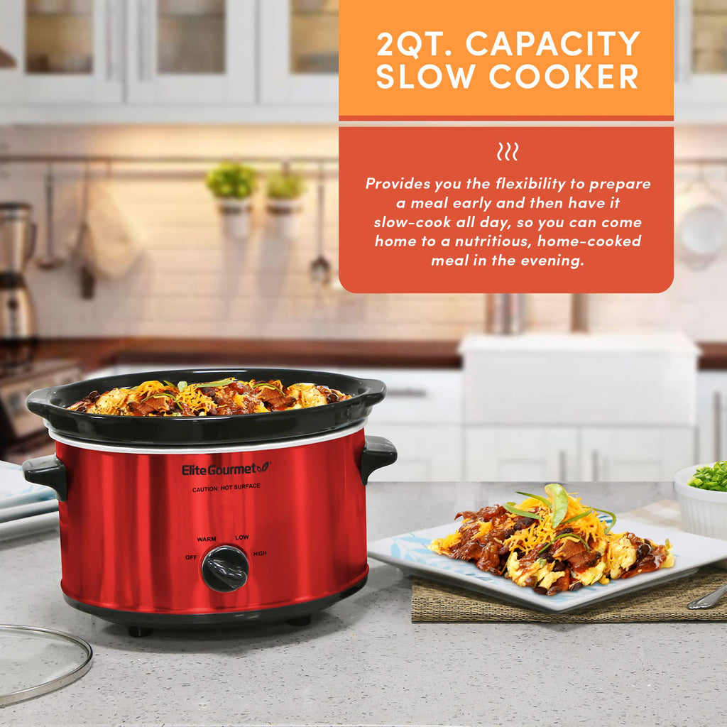 Electric Oval Slow Cooker, 2 Qt, Metallic Red S56185