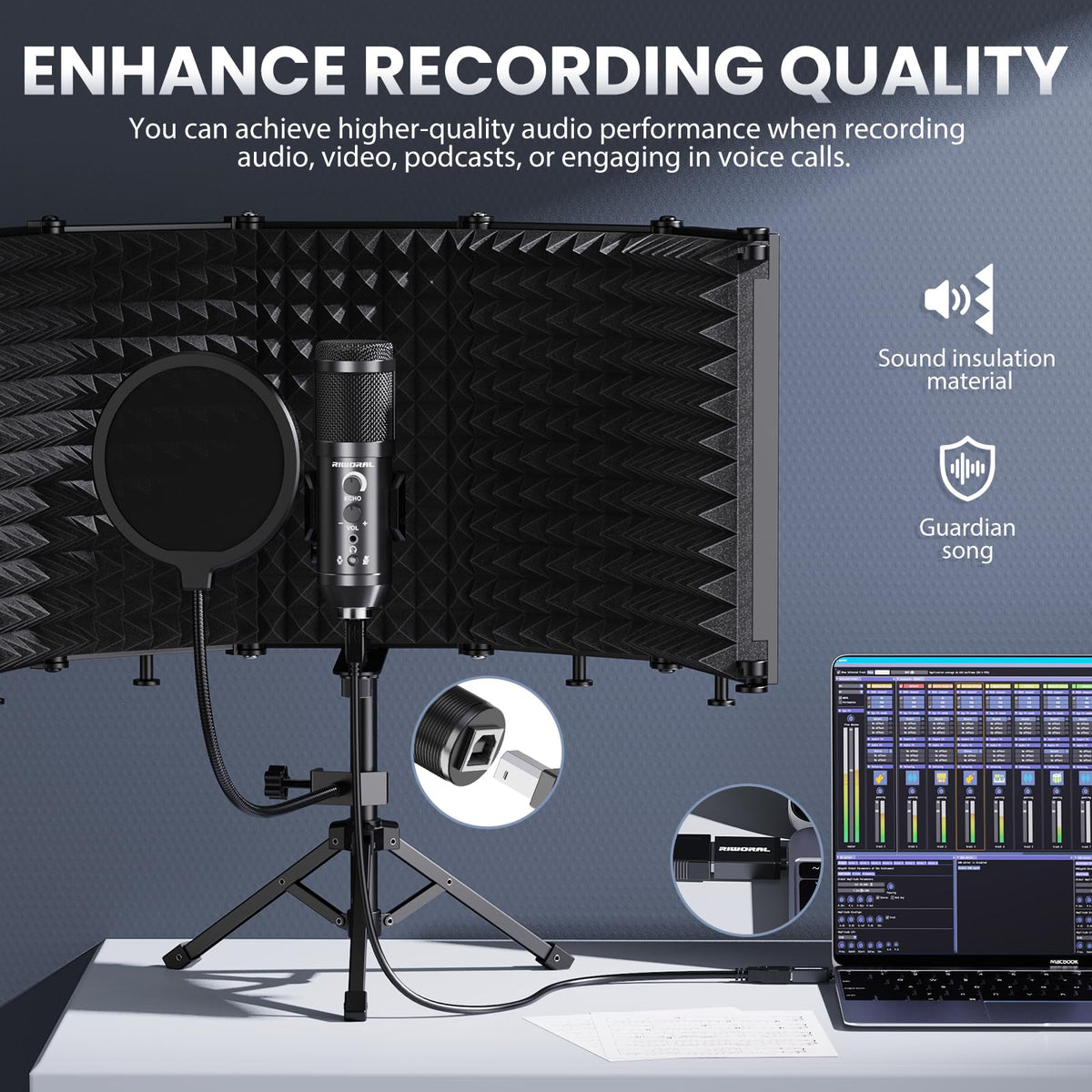 Microphone Isolation Shield with Pop Filter & Tri-Stand Kit E328648