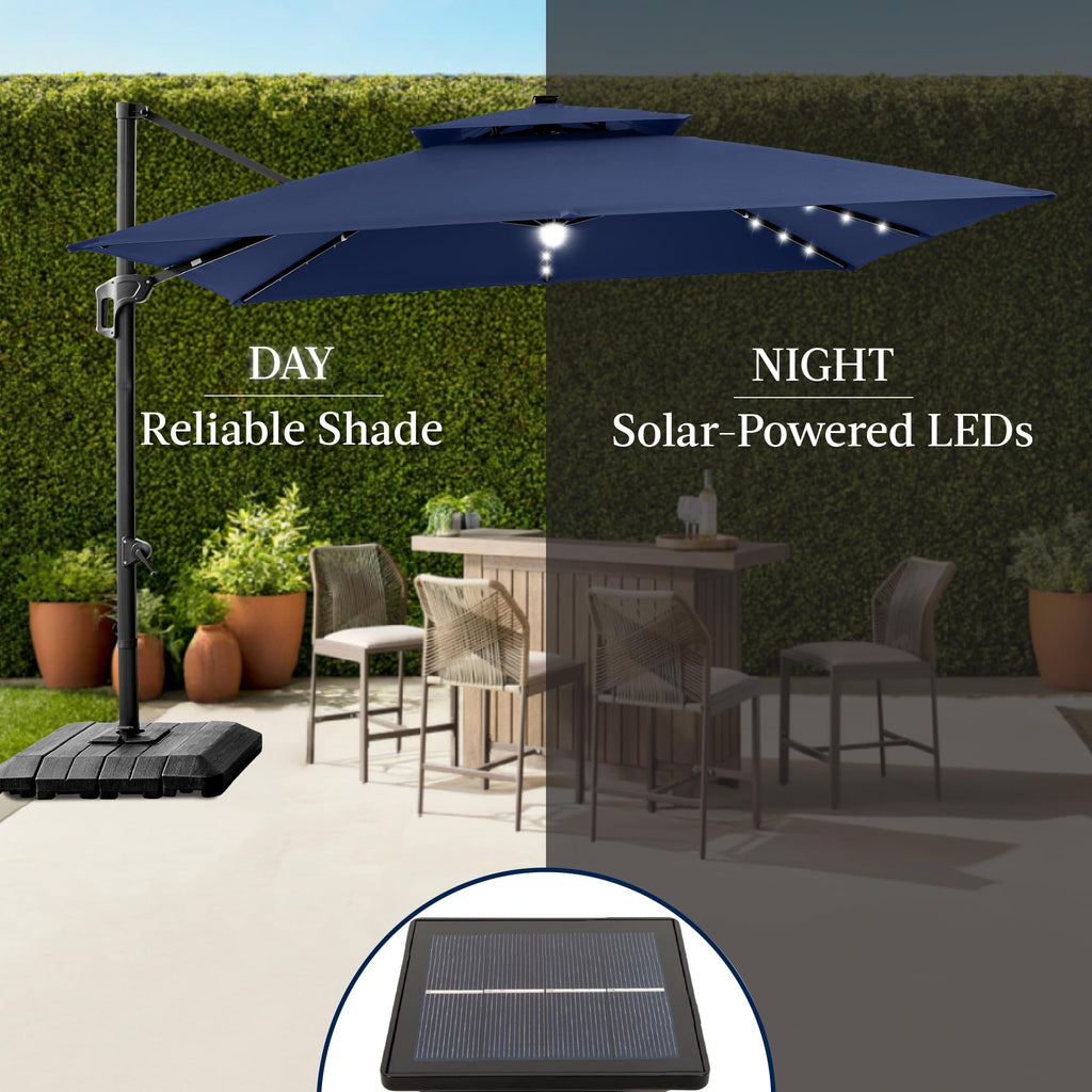 12x12ft LED Cantilever Patio Umbrella with Base and 360° Rotation U125108