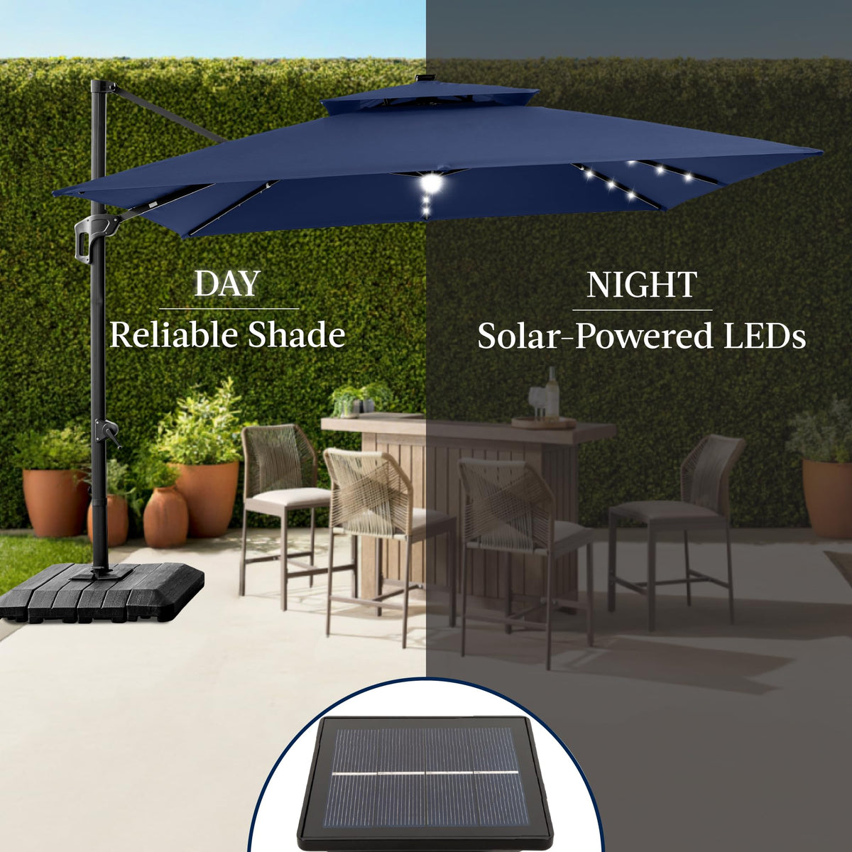 12x12ft LED Cantilever Patio Umbrella with Base and 360° Rotation U125108
