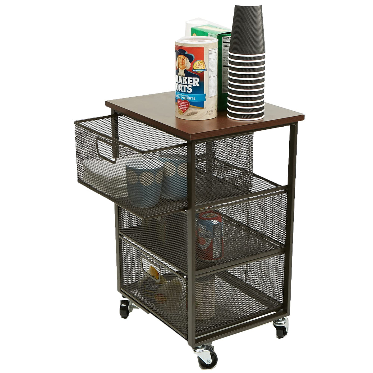 3 Drawer Rolling Storage Organizer with Wood Top S414871