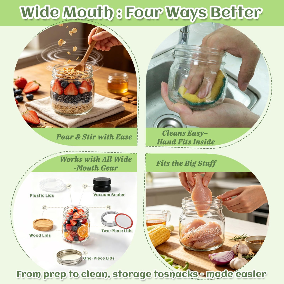 16 oz 12 Pack Wide Mouth Mason Jars with Lids Y90031
