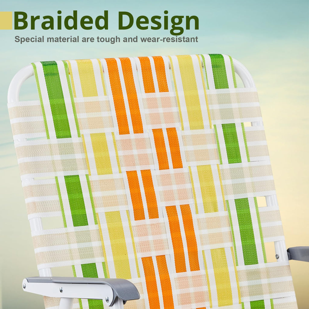 Yellow & Green Webbed Lawn Chairs Set of 2 B9457
