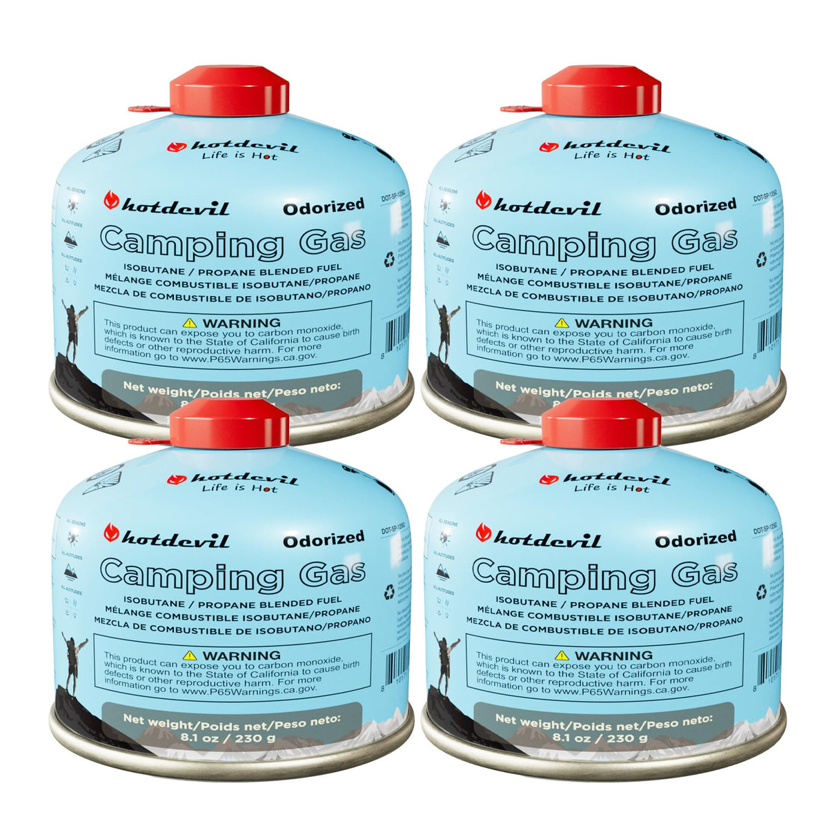 Isobutane Fuel Canister 230 Gram Camping Stove Fuel 8.1oz 4 packs O46045