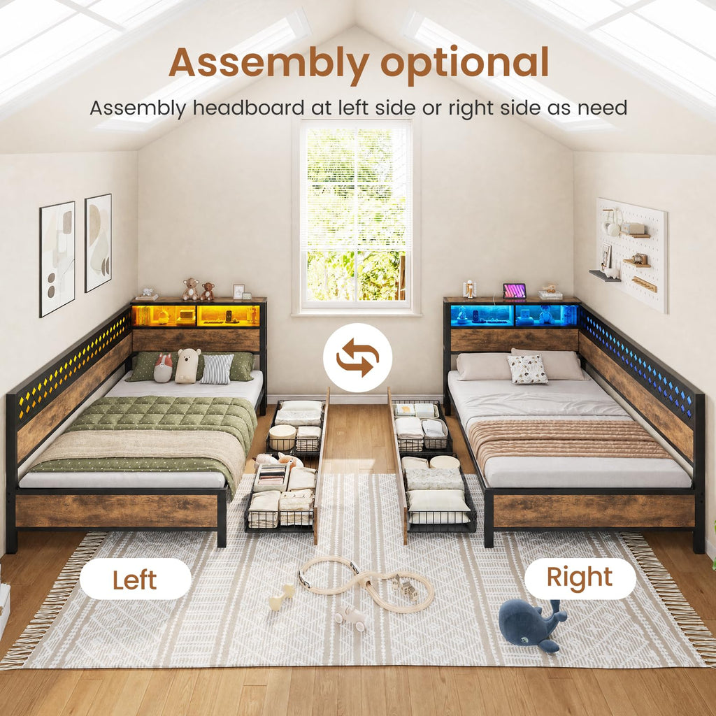 Twin Corner Bed Frame with Mattress and 2 Storage Drawers O511