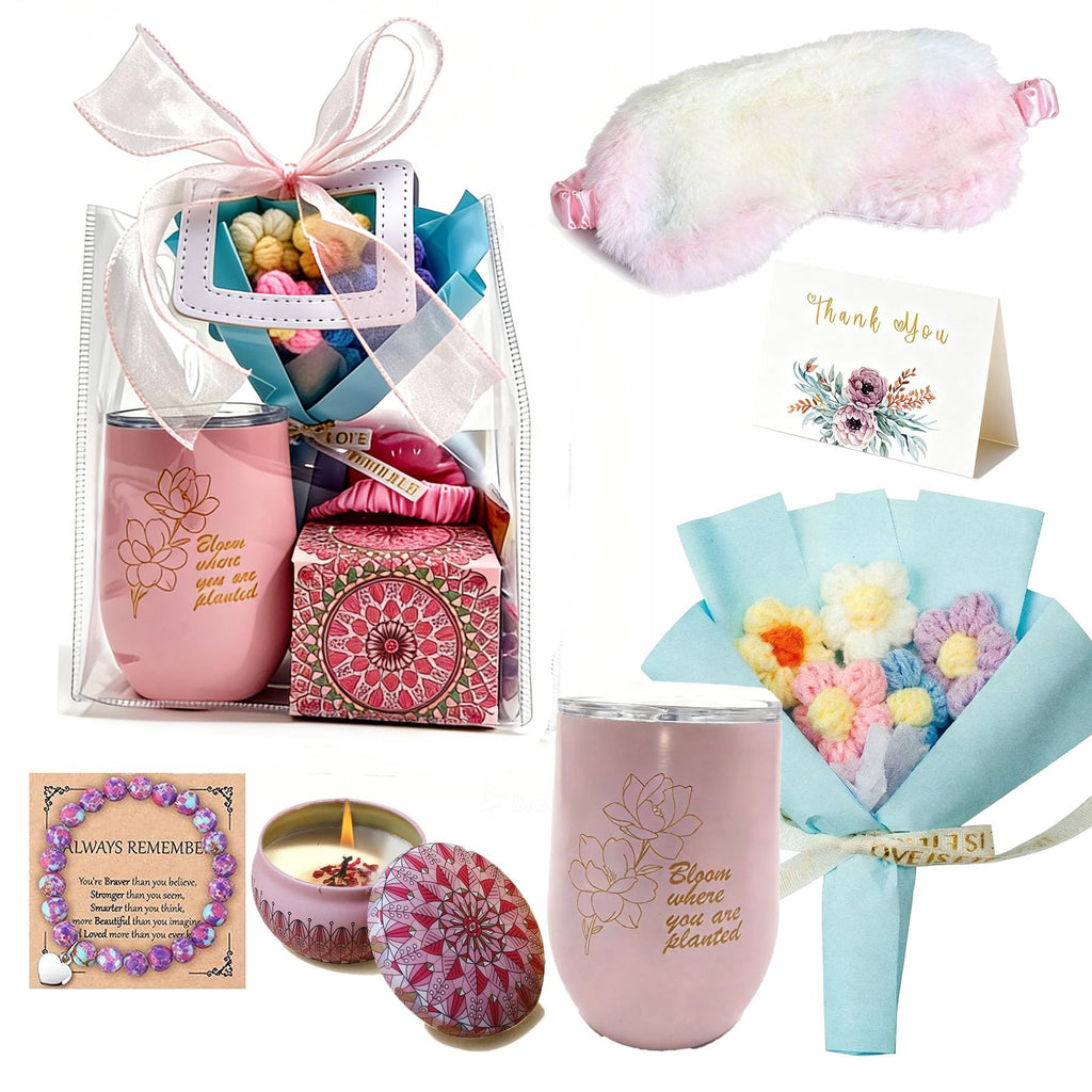 Spa Gift Set with Insulated Tumbler, Candle, Sleep Mask & Flower Bouquet Q457722