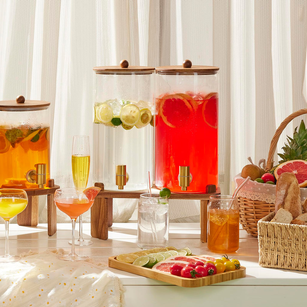 2pcs 1.5 Gallon Glass Drink Dispenser with Wood Stand Q207