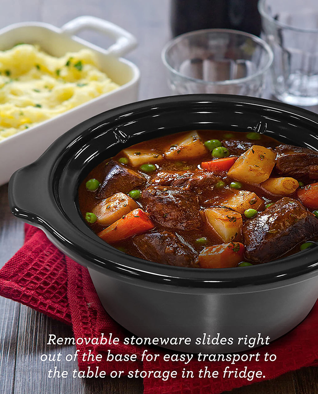 Electric Oval Slow Cooker, 2 Qt, Metallic Red S56185