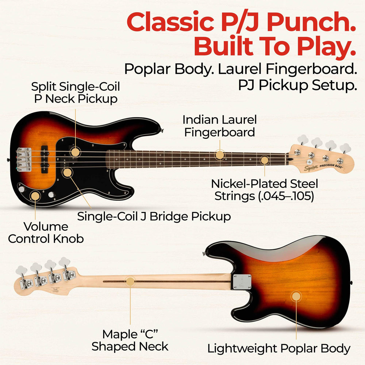 3-Color Sunburst Precision Bass with Amplifier, Cable, Gig Bag, Tuner, Strap U8720