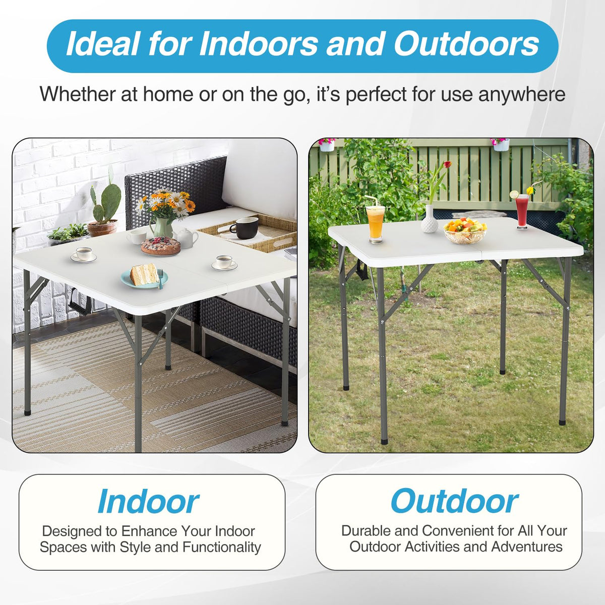 34" White Portable Plastic Folding Table I181