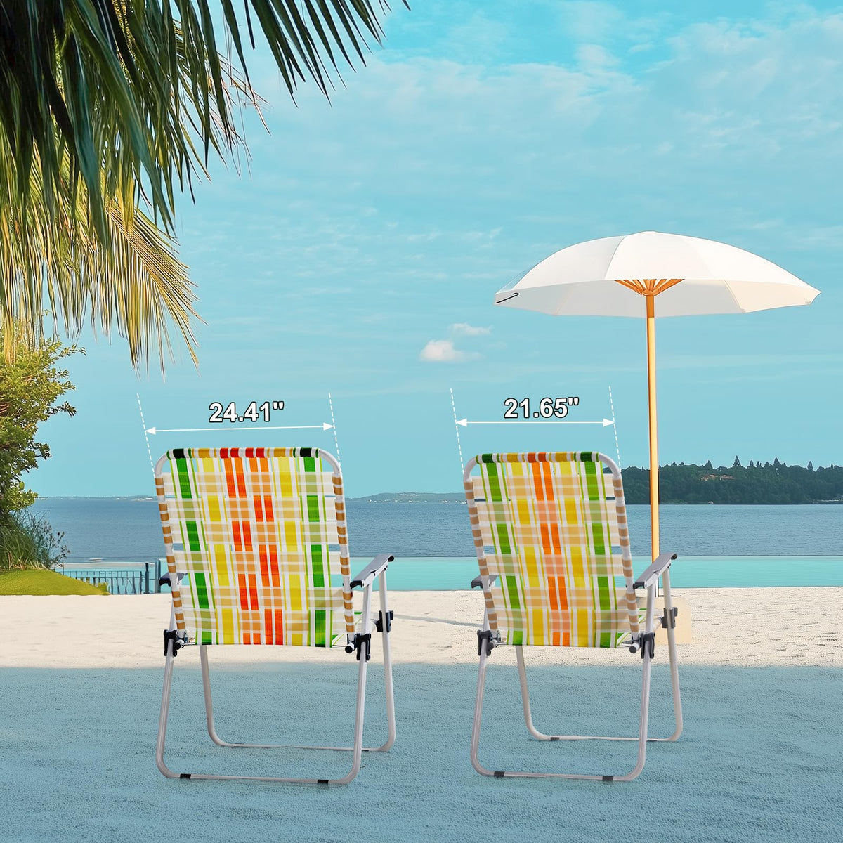Yellow & Green Webbed Lawn Chairs Set of 2 B9457