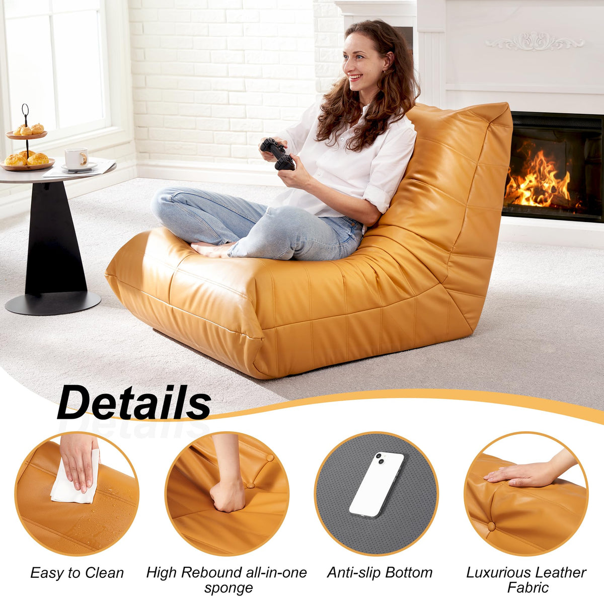 Leather Memory Foam Bean Bag Chair I316240