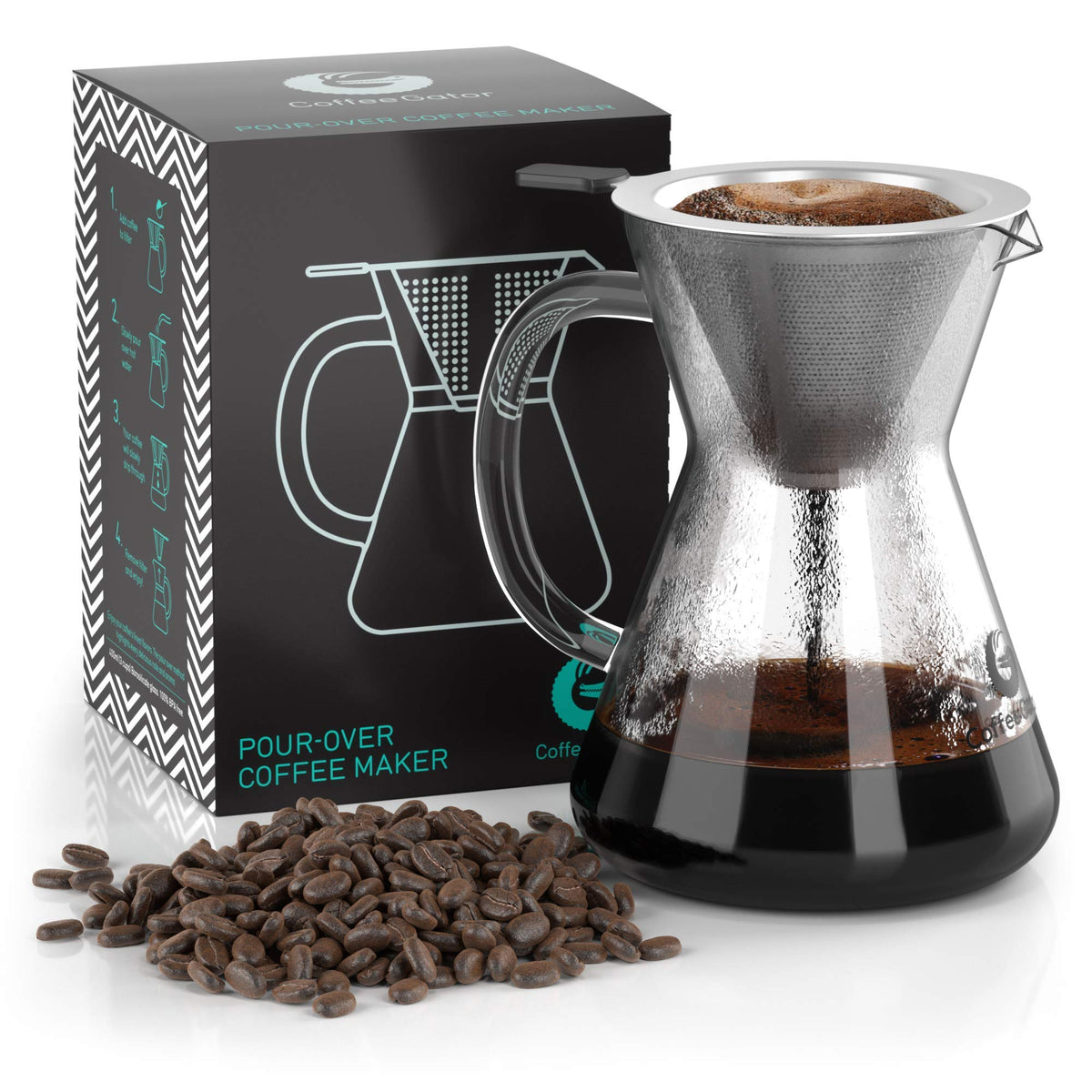 40oz Stainless Steel Gooseneck Kettle and 14oz Pour Over Coffee Maker R2195