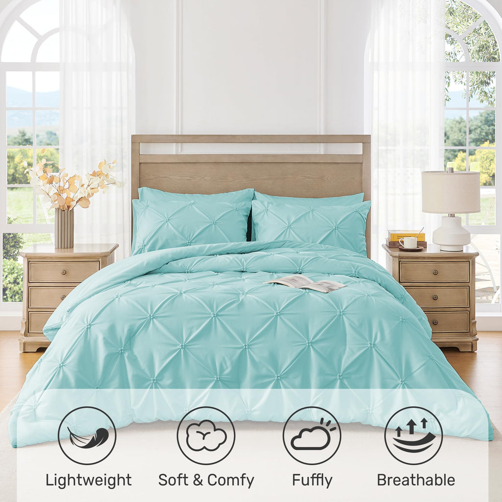 King Size Aqua Blue Pintuck Comforter Set D669268