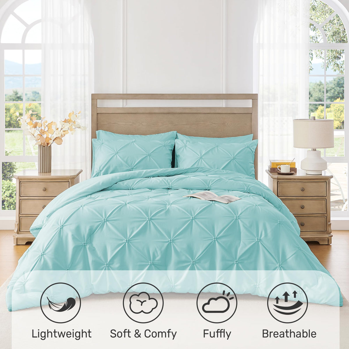 King Size Aqua Blue Pintuck Comforter Set D669268