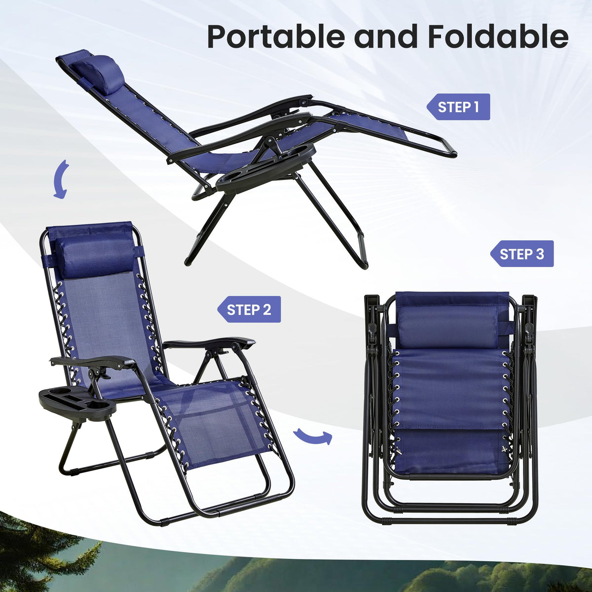 2-Pack Navy Blue Zero Gravity Lounge Chair Recliners V656