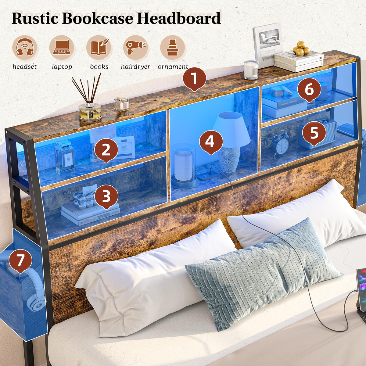 Queen Bed Frame with Storage Headboard and 2 Drawers A1922