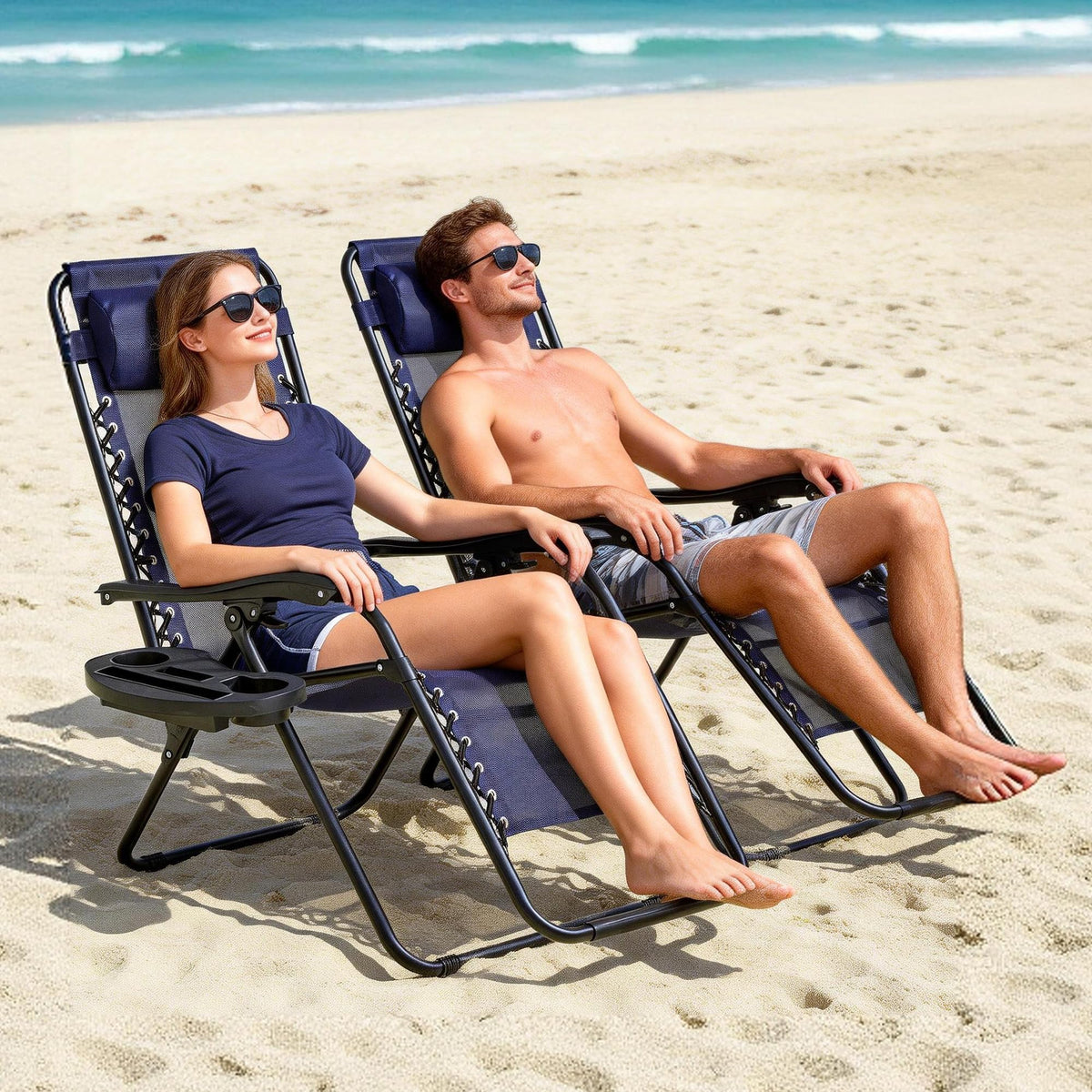2-Pack Navy Blue Zero Gravity Lounge Chair Recliners V656