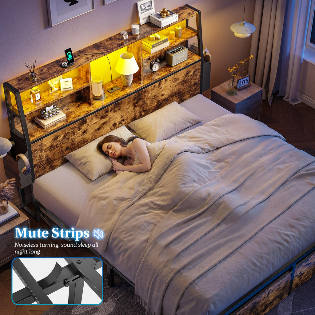 Queen Bed Frame with Storage Headboard and 2 Drawers A1922