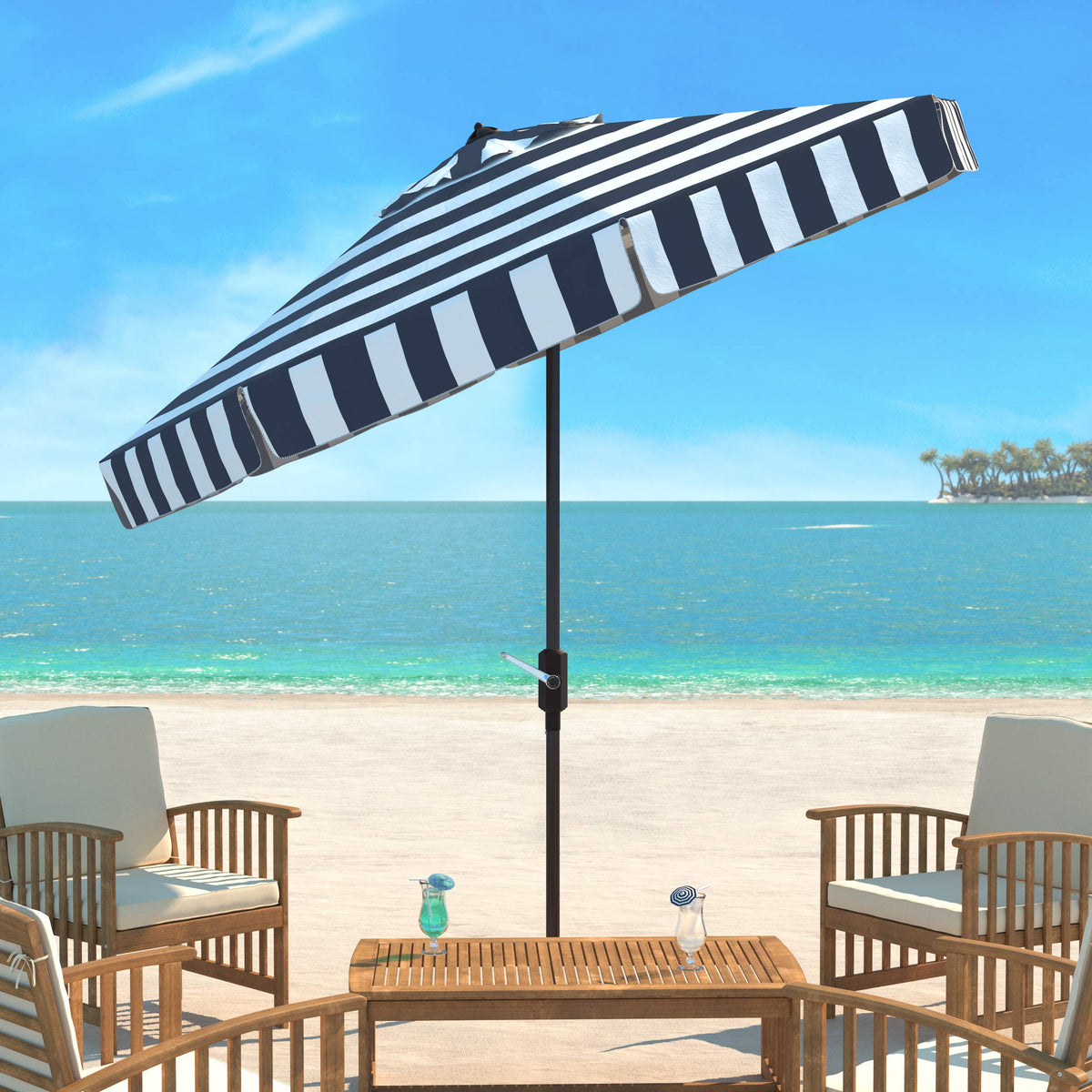 9 ft Navy White Patio Umbrella I400