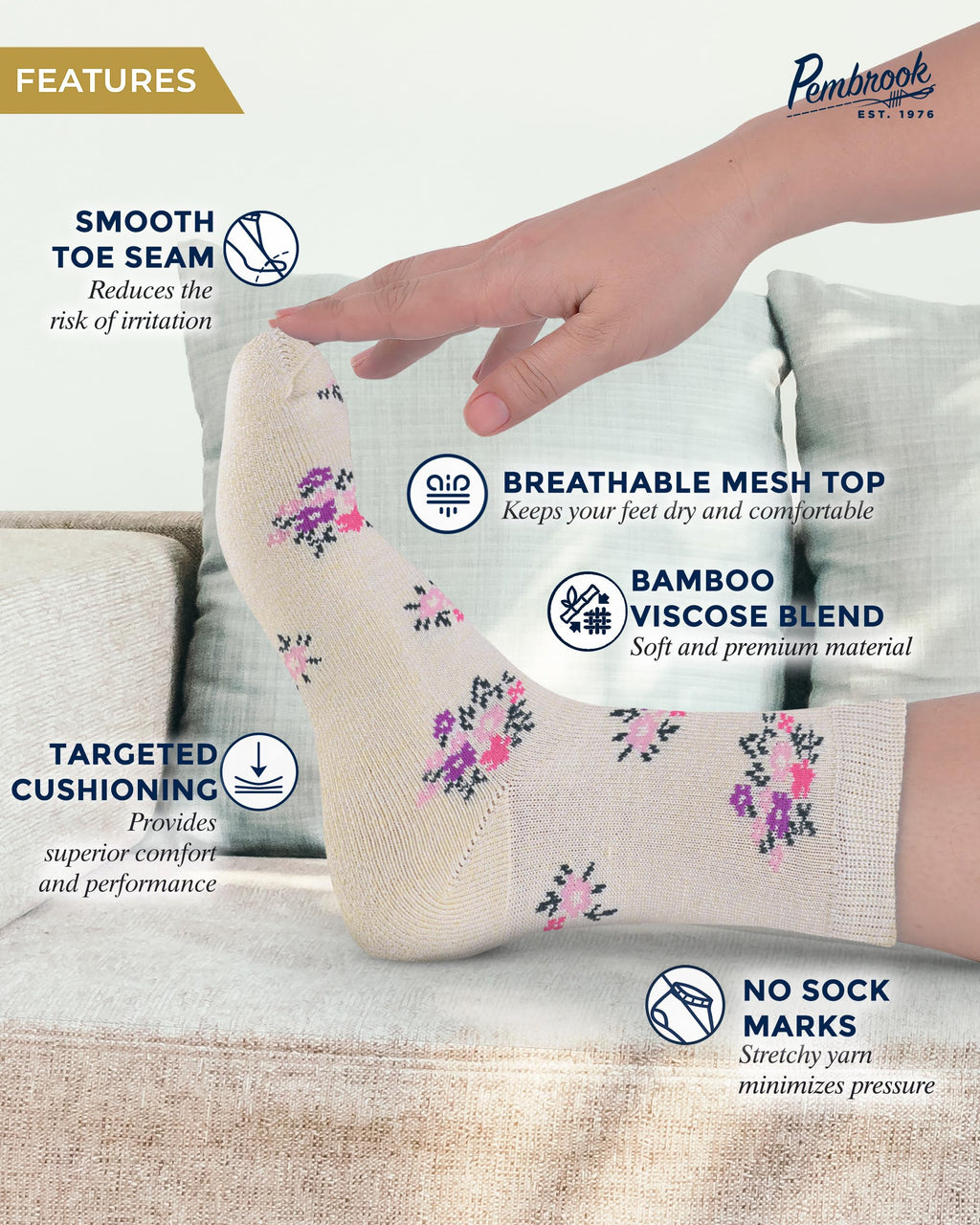 Breathable Bamboo Viscose Ankle Diabetic Socks 4 Pairs N16898