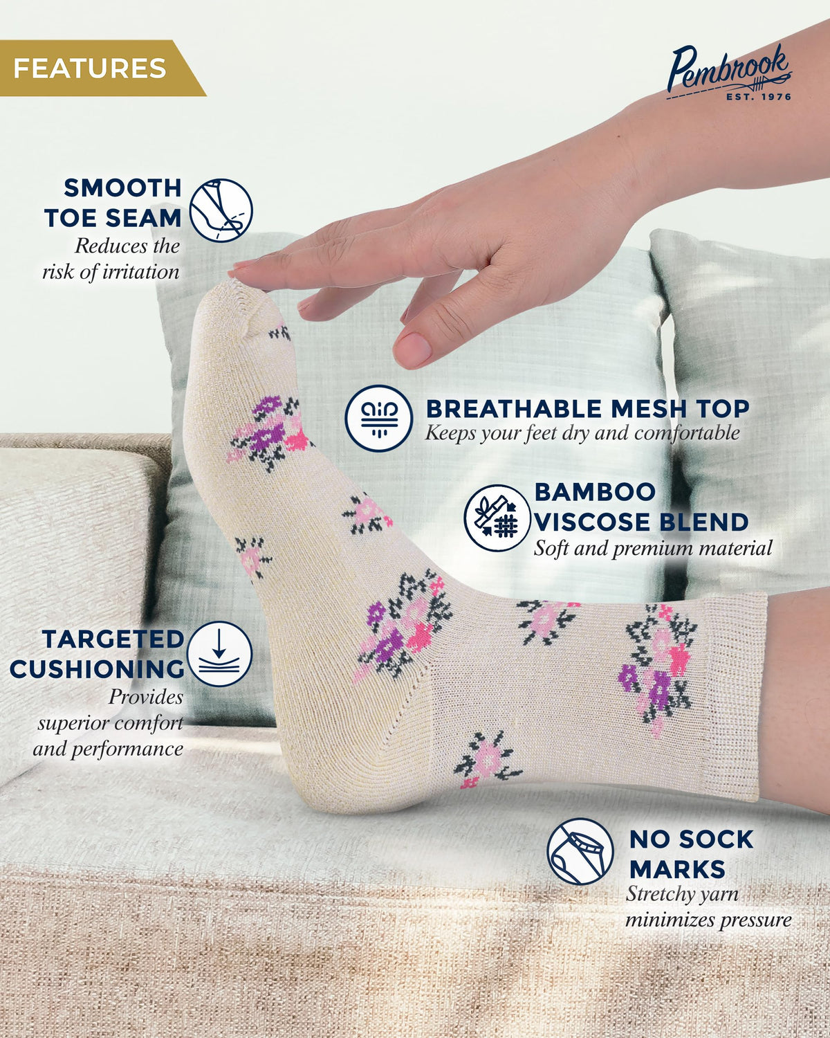 Breathable Bamboo Viscose Ankle Diabetic Socks 4 Pairs N16898