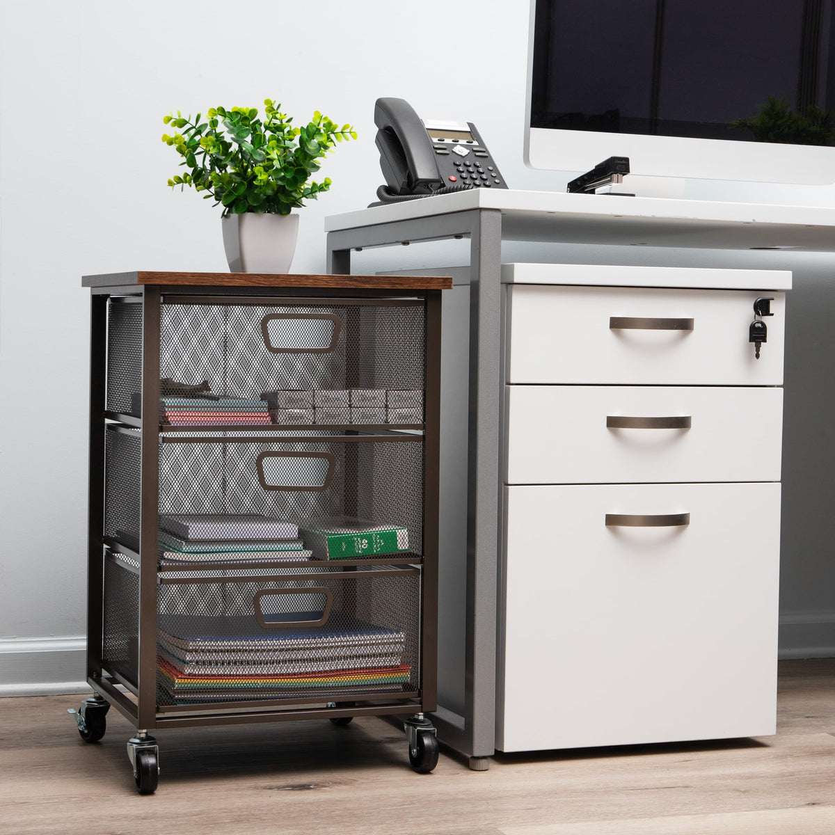 3 Drawer Rolling Storage Organizer with Wood Top S414871
