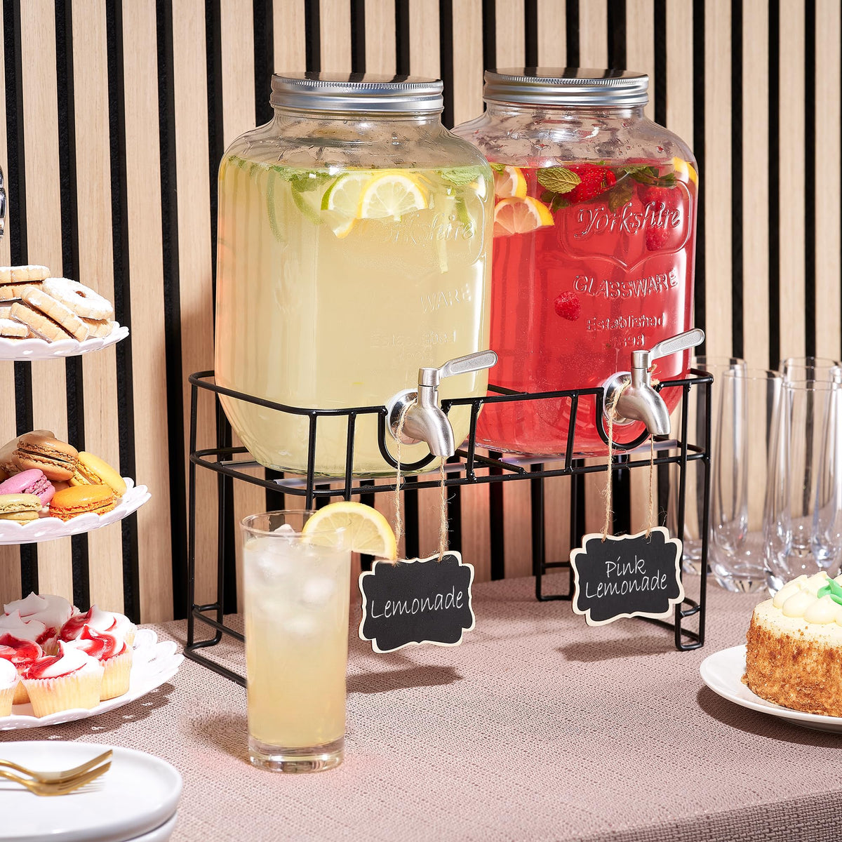 Glass Drink Dispenser with Stand, 1 Gallon, 2-Pack G433