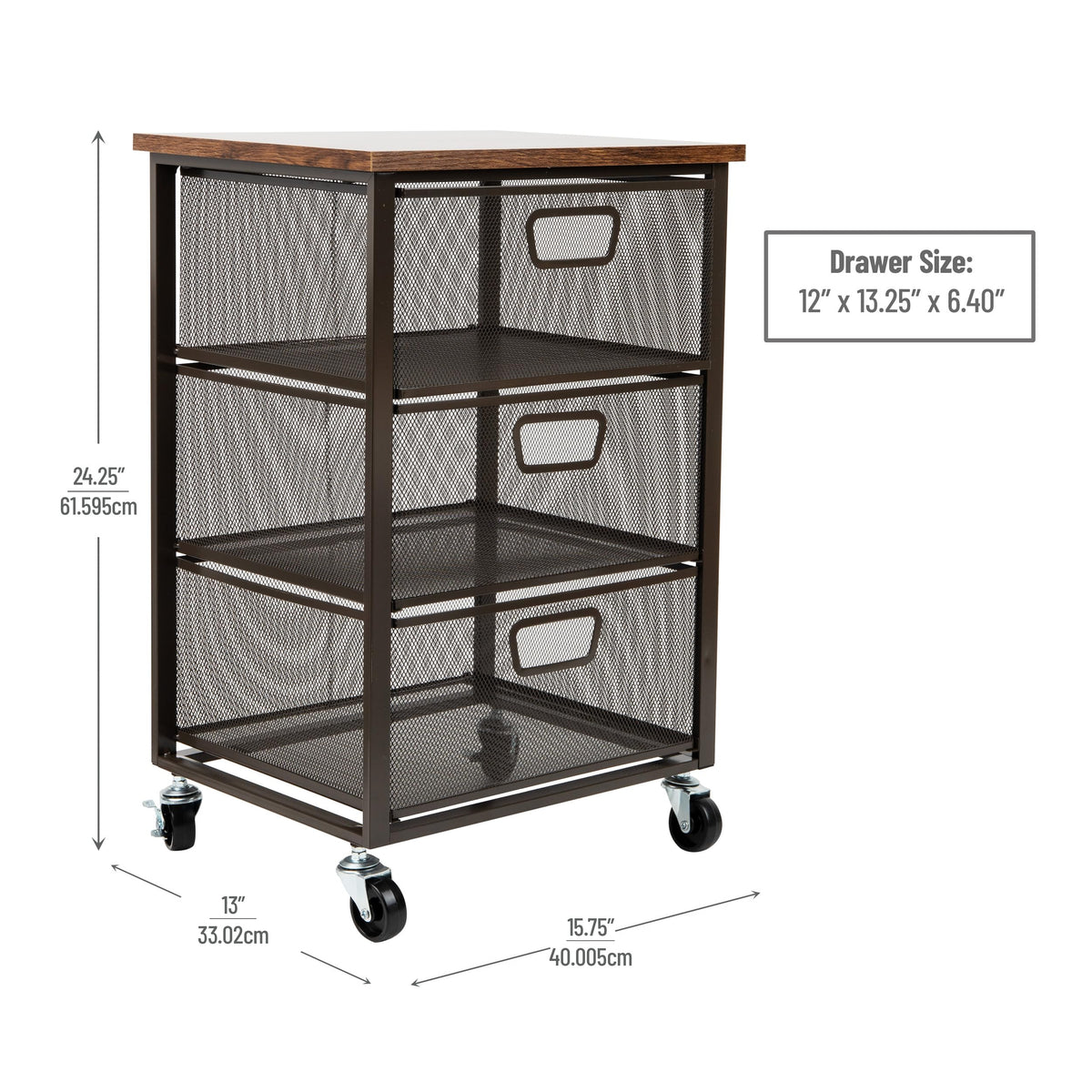 3 Drawer Rolling Storage Organizer with Wood Top S414871