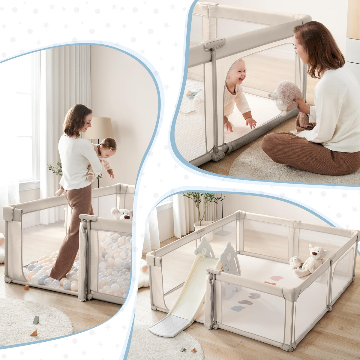 Light Khaki Foldable Baby Playpen P40133