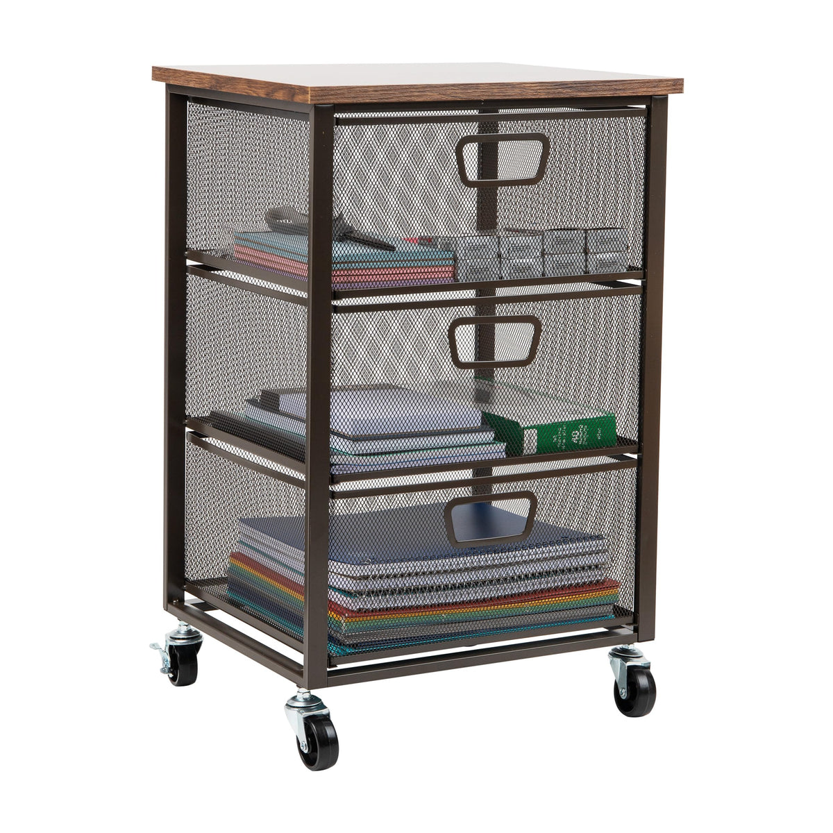 3 Drawer Rolling Storage Organizer with Wood Top S414871