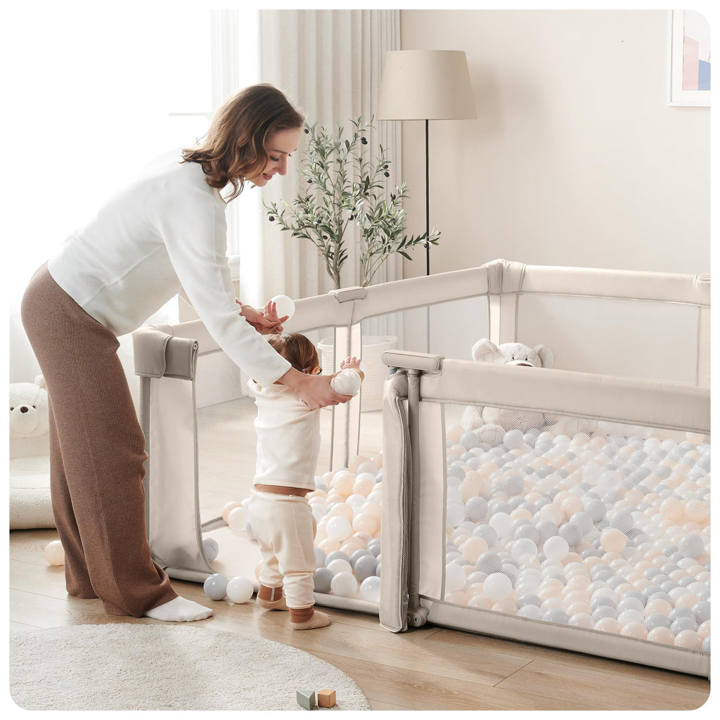 Light Khaki Foldable Baby Playpen P40133